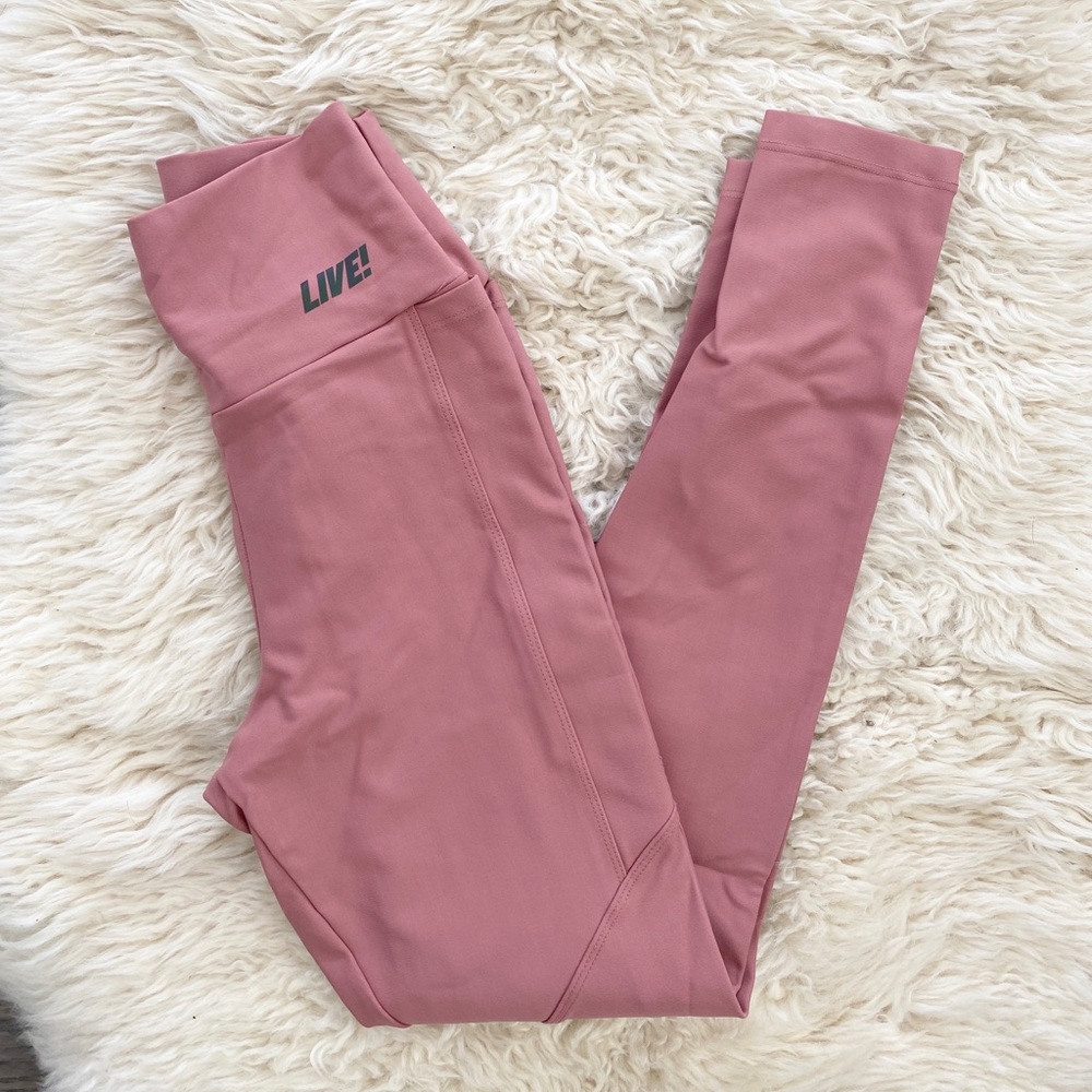 Live! Pink High Compression Side Pocket Full Length Activewear Leggings